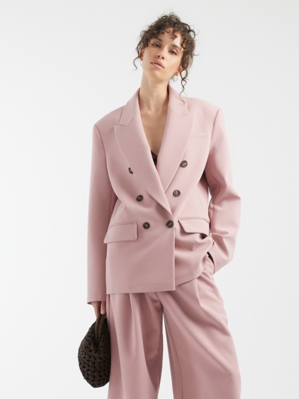 Mango pink double breasted blazer